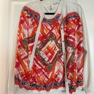 Versace silk front set, sleeveless shirt and cardigan